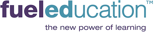 FuelEducation The New Power of Learning Text Logo in Purple and blue